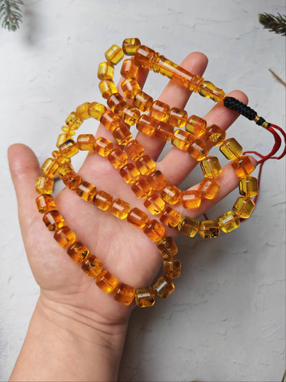 Kaliningrad Amber Rosary – 66 Barrel Beads | Citron Tones with Insect Inclusions