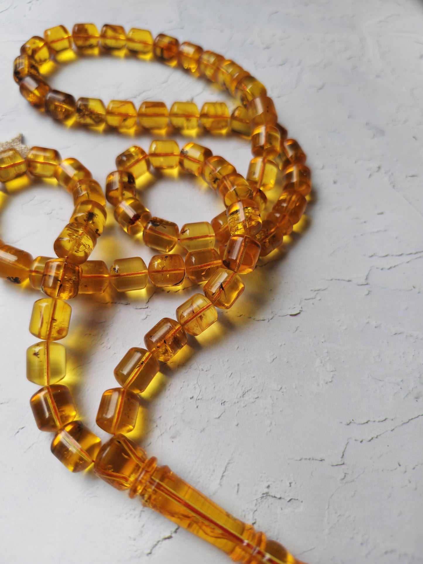 Kaliningrad Amber Rosary – 66 Barrel Beads | Citron Tones with Insect Inclusions