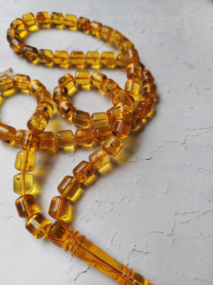 Kaliningrad Amber Rosary – 66 Barrel Beads | Citron Tones with Insect Inclusions