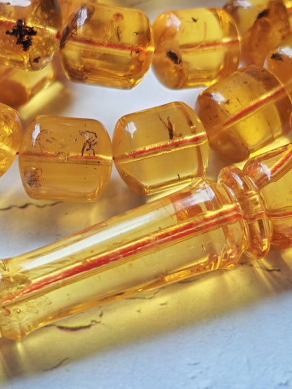 Kaliningrad Amber Rosary – 66 Barrel Beads | Citron Tones with Insect Inclusions