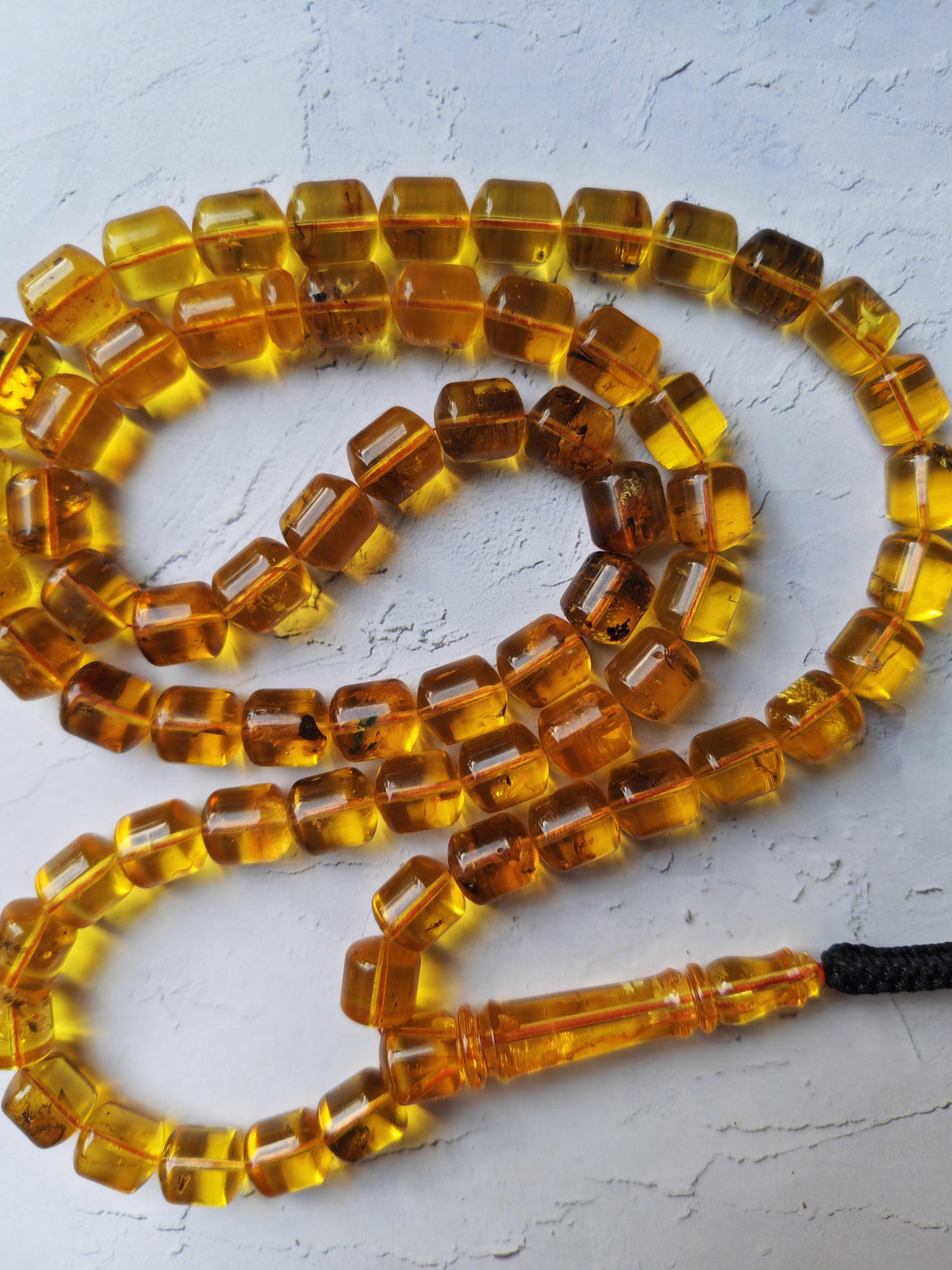 Kaliningrad Amber Rosary – 66 Barrel Beads | Citron Tones with Insect Inclusions