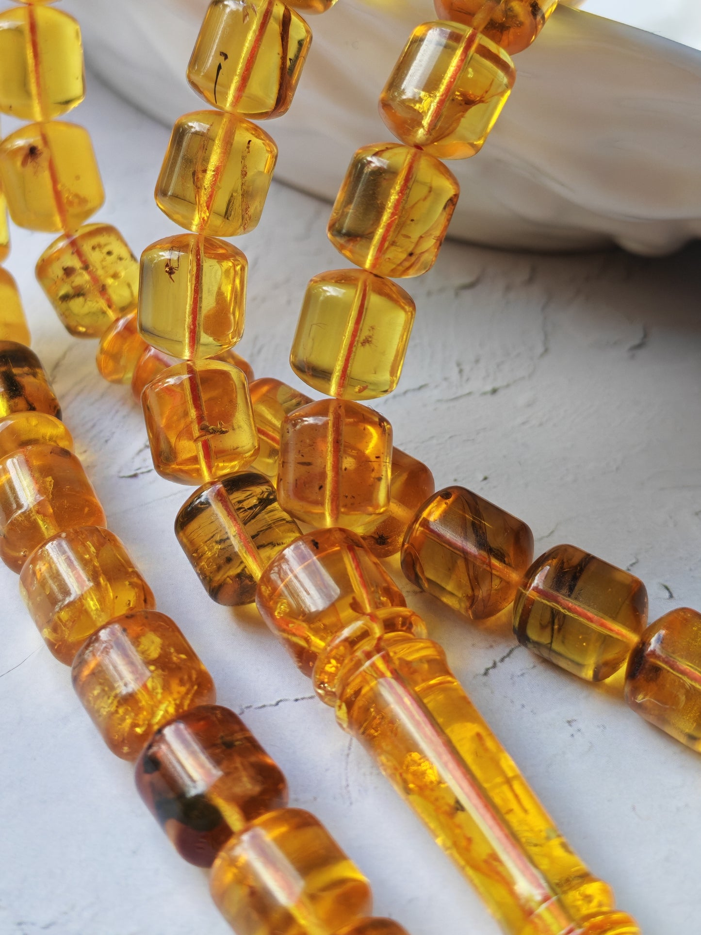 Kaliningrad Amber Rosary – 66 Barrel Beads | Citron Tones with Insect Inclusions