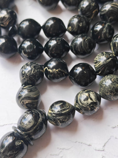 American Bakelite Rosary – 53 Beads | Rare Istanbul Shape in Black with White Veins