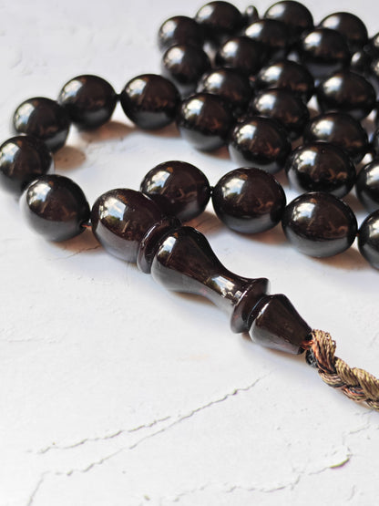 French Bakelite Rosary – 41 Pigeon-Egg Beads | Chameleon Green-Black with Red Overlay Effect