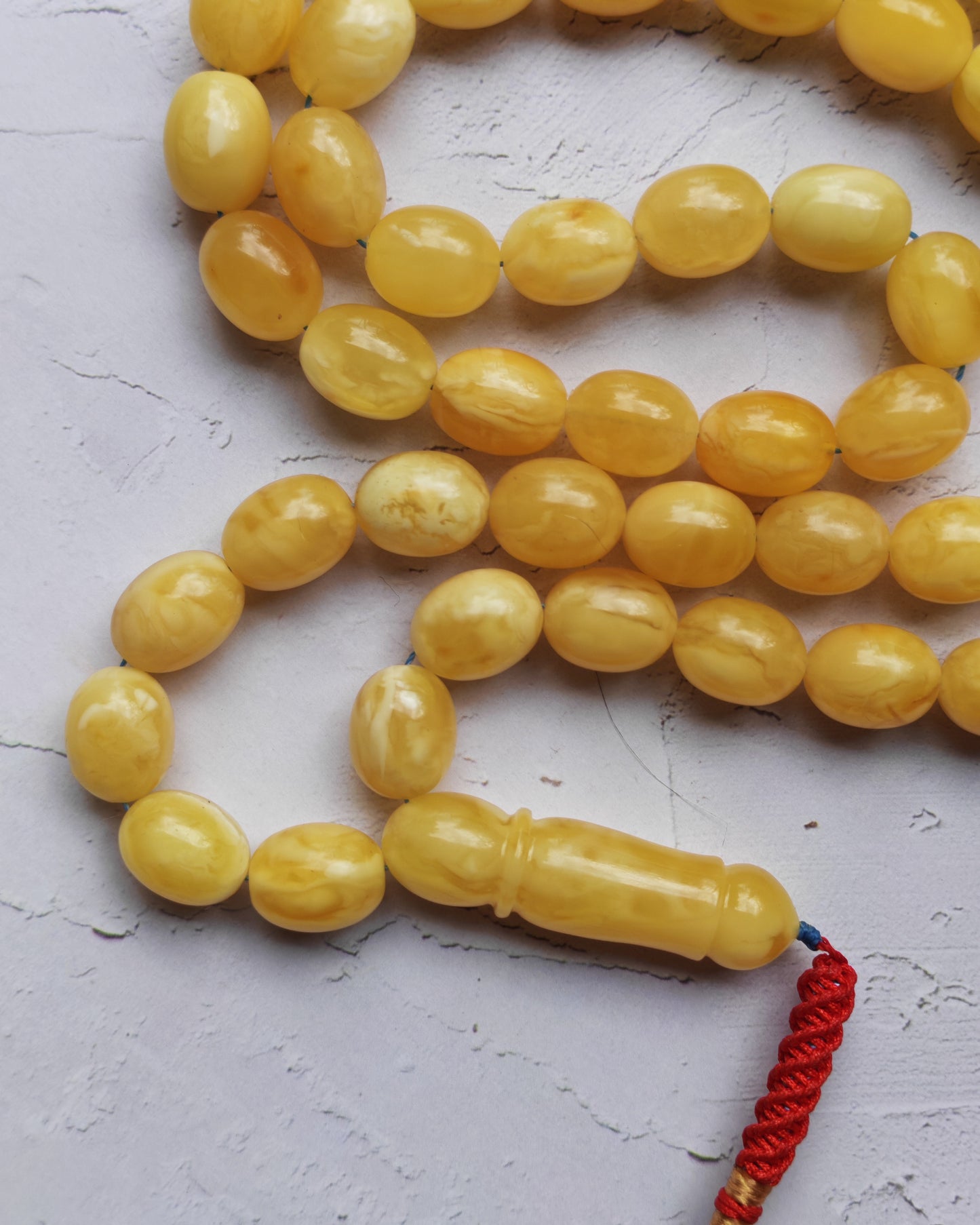 Super Baltic Amber Rosary | 55 Pigeon Egg–Shaped Beads, Butterscotch & Royal White