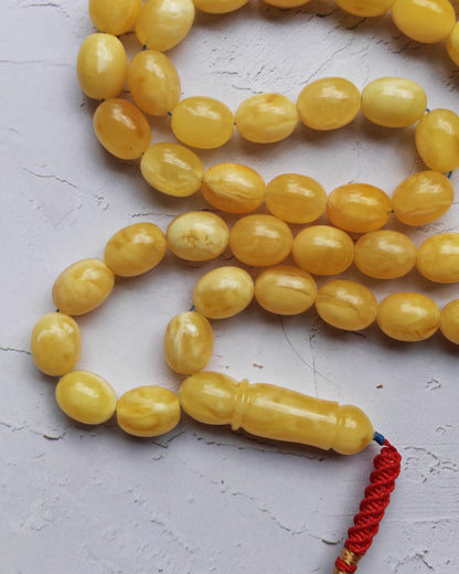 Super Baltic Amber Rosary | 55 Pigeon Egg–Shaped Beads, Butterscotch & Royal White