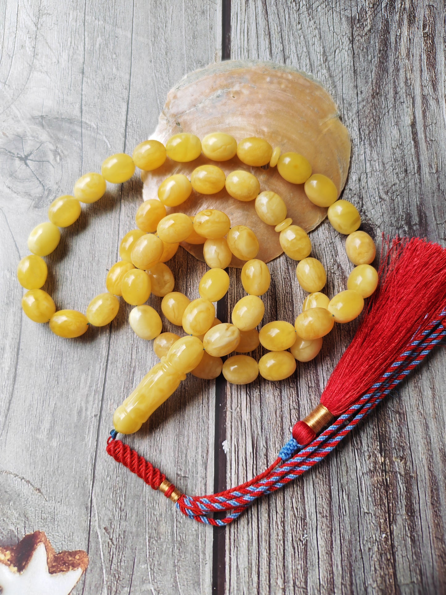 Super Baltic Amber Rosary | 55 Pigeon Egg–Shaped Beads, Butterscotch & Royal White