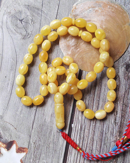 Super Baltic Amber Rosary | 55 Pigeon Egg–Shaped Beads, Butterscotch & Royal White