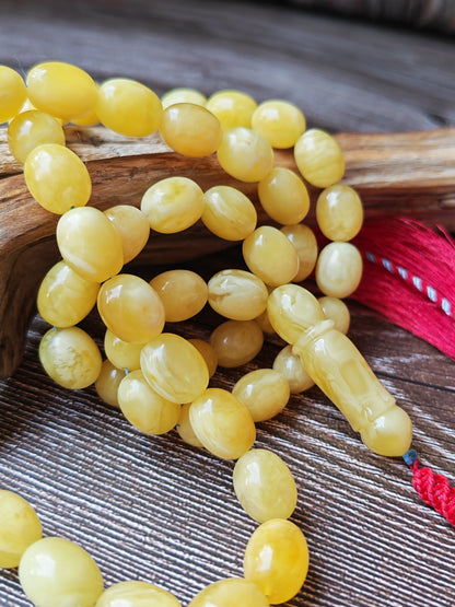 Super Baltic Amber Rosary | 55 Pigeon Egg–Shaped Beads, Butterscotch & Royal White