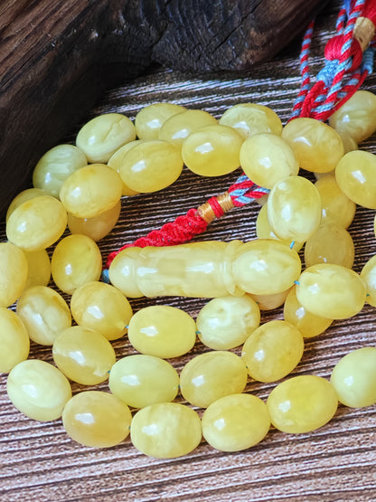 Super Baltic Amber Rosary | 55 Pigeon Egg–Shaped Beads, Butterscotch & Royal White