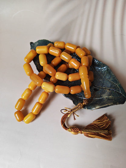 Vintage Natural Aged Barrel Shaped Honey Amber Rosary 41 Beads