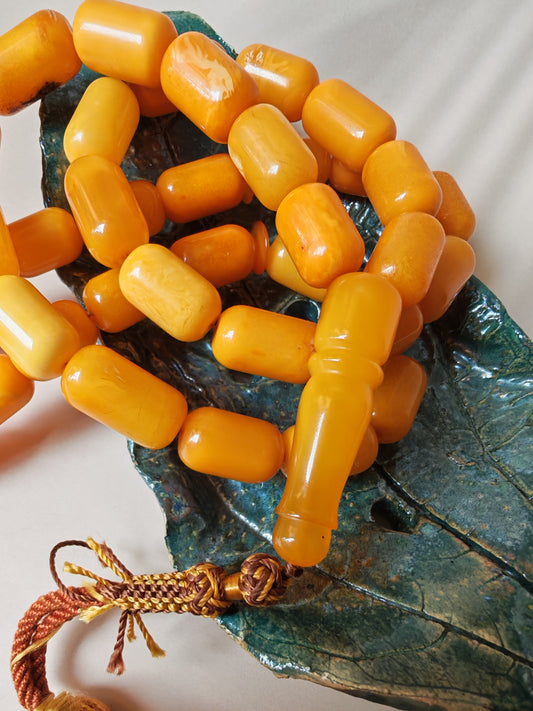 Vintage Natural Aged Barrel Shaped Honey Amber Rosary 41 Beads