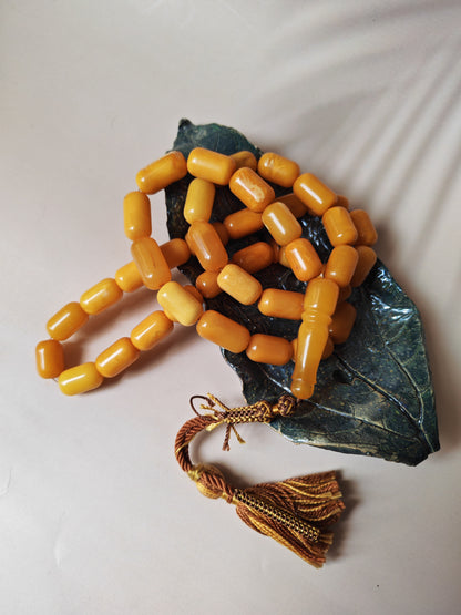 Vintage Natural Aged Barrel Shaped Honey Amber Rosary 41 Beads