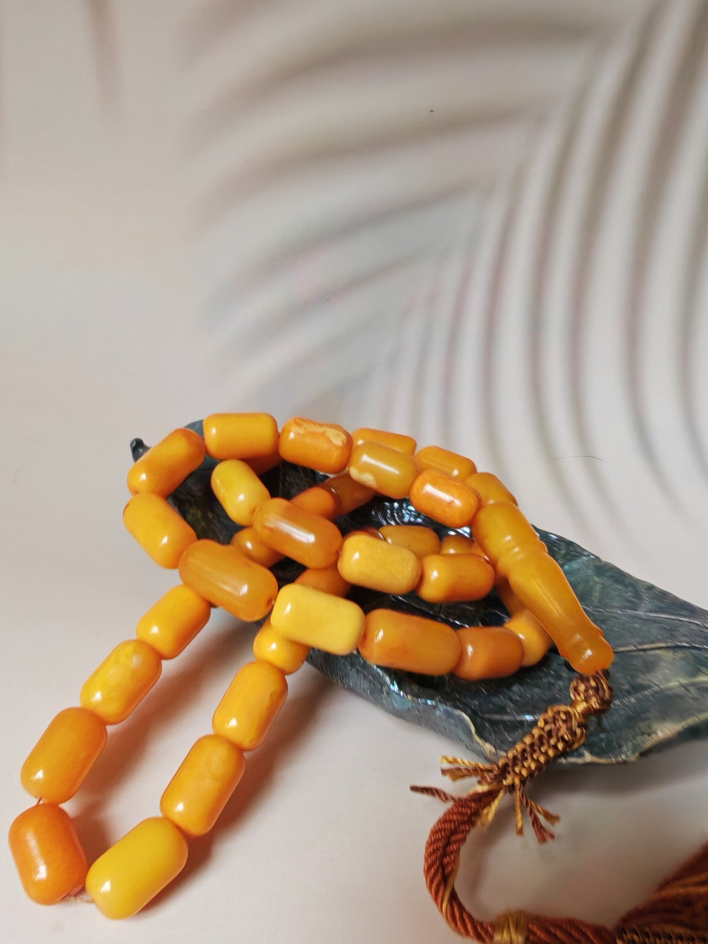 Vintage Natural Aged Barrel Shaped Honey Amber Rosary 41 Beads