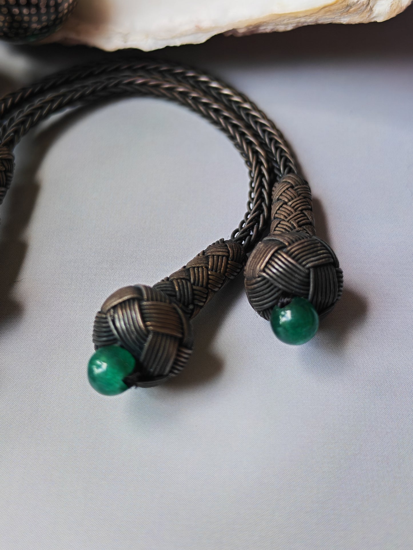Black Coral & Malachite Tasbih | 33 Beads | Hand-Engraved Silver | Egyptian Craft