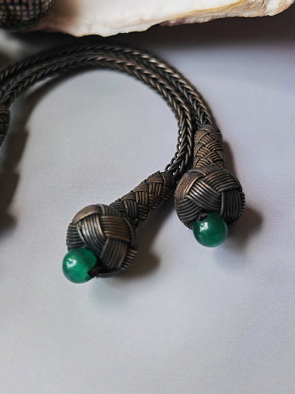 Black Coral & Malachite Tasbih | 33 Beads | Hand-Engraved Silver | Egyptian Craft