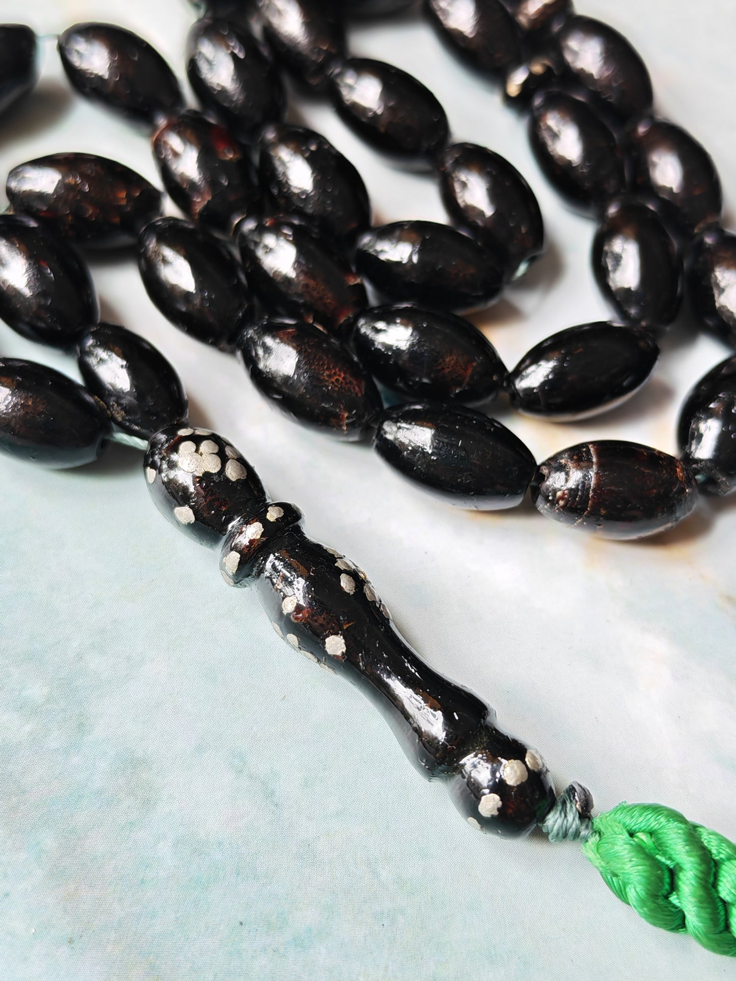 Antique Black Coral Tasbih | 33 Olive-Shaped Beads | Red Sea Origin | Lightweight Daily Use