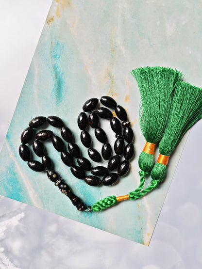 Antique Black Coral Tasbih | 33 Olive-Shaped Beads | Red Sea Origin | Lightweight Daily Use