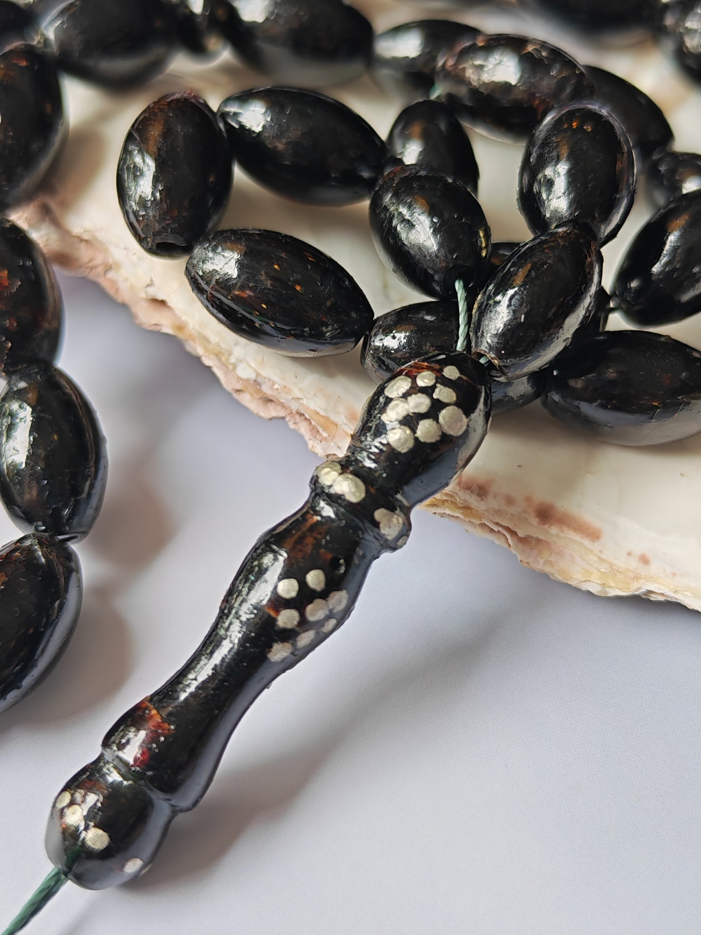 Antique Black Coral Tasbih | 33 Olive-Shaped Beads | Red Sea Origin | Lightweight Daily Use