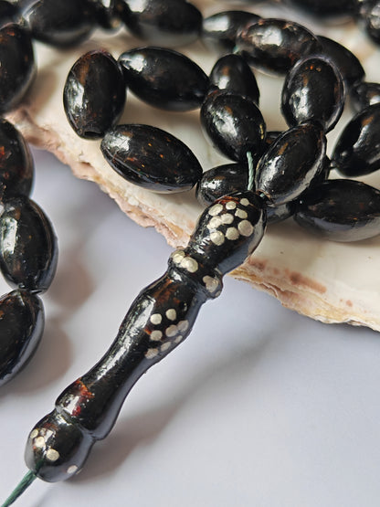 Antique Black Coral Tasbih | 33 Olive-Shaped Beads | Red Sea Origin | Lightweight Daily Use