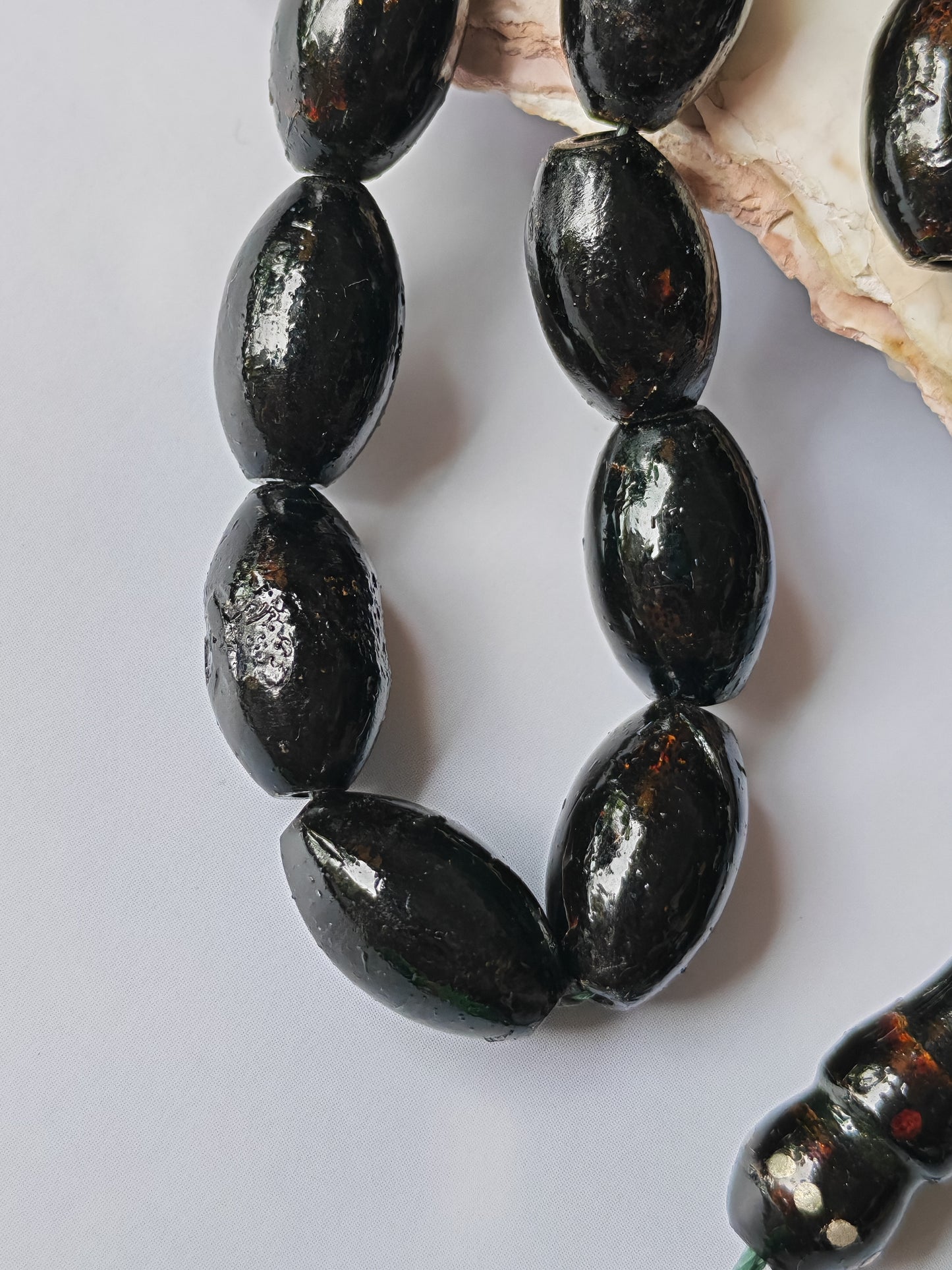 Antique Black Coral Tasbih | 33 Olive-Shaped Beads | Red Sea Origin | Lightweight Daily Use