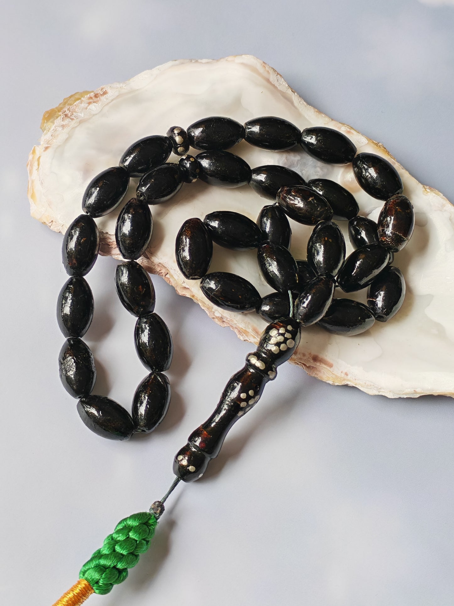 Antique Black Coral Tasbih | 33 Olive-Shaped Beads | Red Sea Origin | Lightweight Daily Use