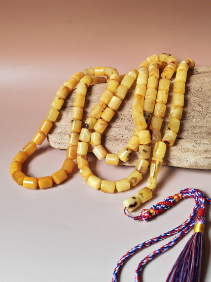 Raw Multicolor Amber Rosary – 99 Barrel Beads | Extra Long Daily-Use Piece