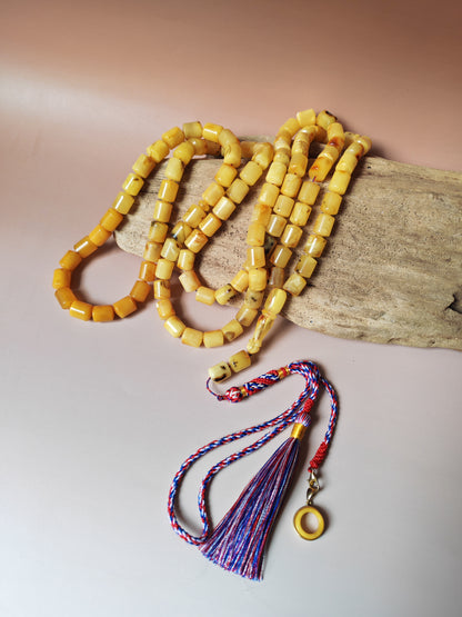 Raw Multicolor Amber Rosary – 99 Barrel Beads | Extra Long Daily-Use Piece