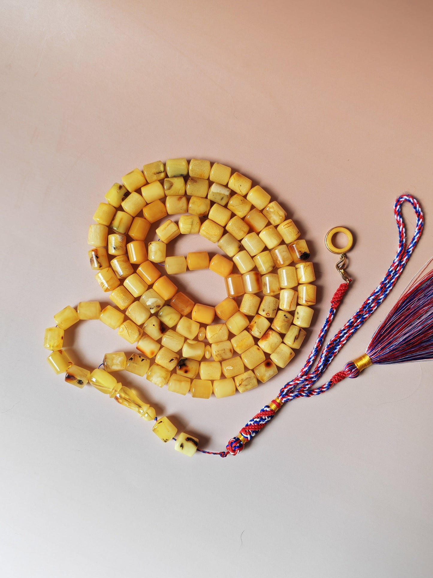 Raw Multicolor Amber Rosary – 99 Barrel Beads | Extra Long Daily-Use Piece