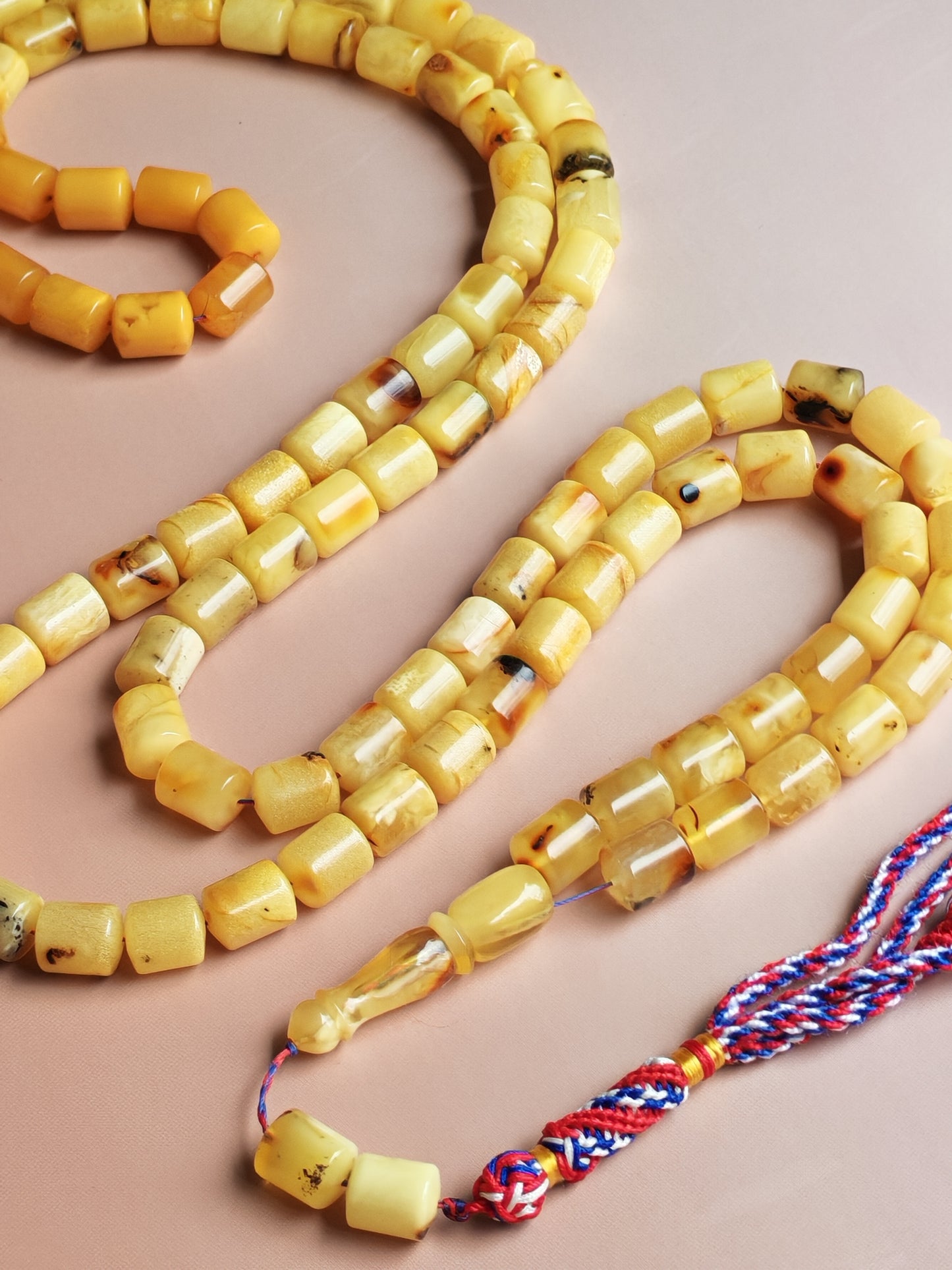 Raw Multicolor Amber Rosary – 99 Barrel Beads | Extra Long Daily-Use Piece