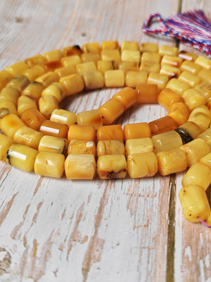 Raw Multicolor Amber Rosary – 99 Barrel Beads | Extra Long Daily-Use Piece