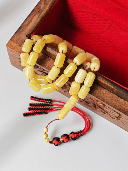 Natural Tiger Pattern Barrel Shape Pocket Size Amber Misbah | 42 Beads