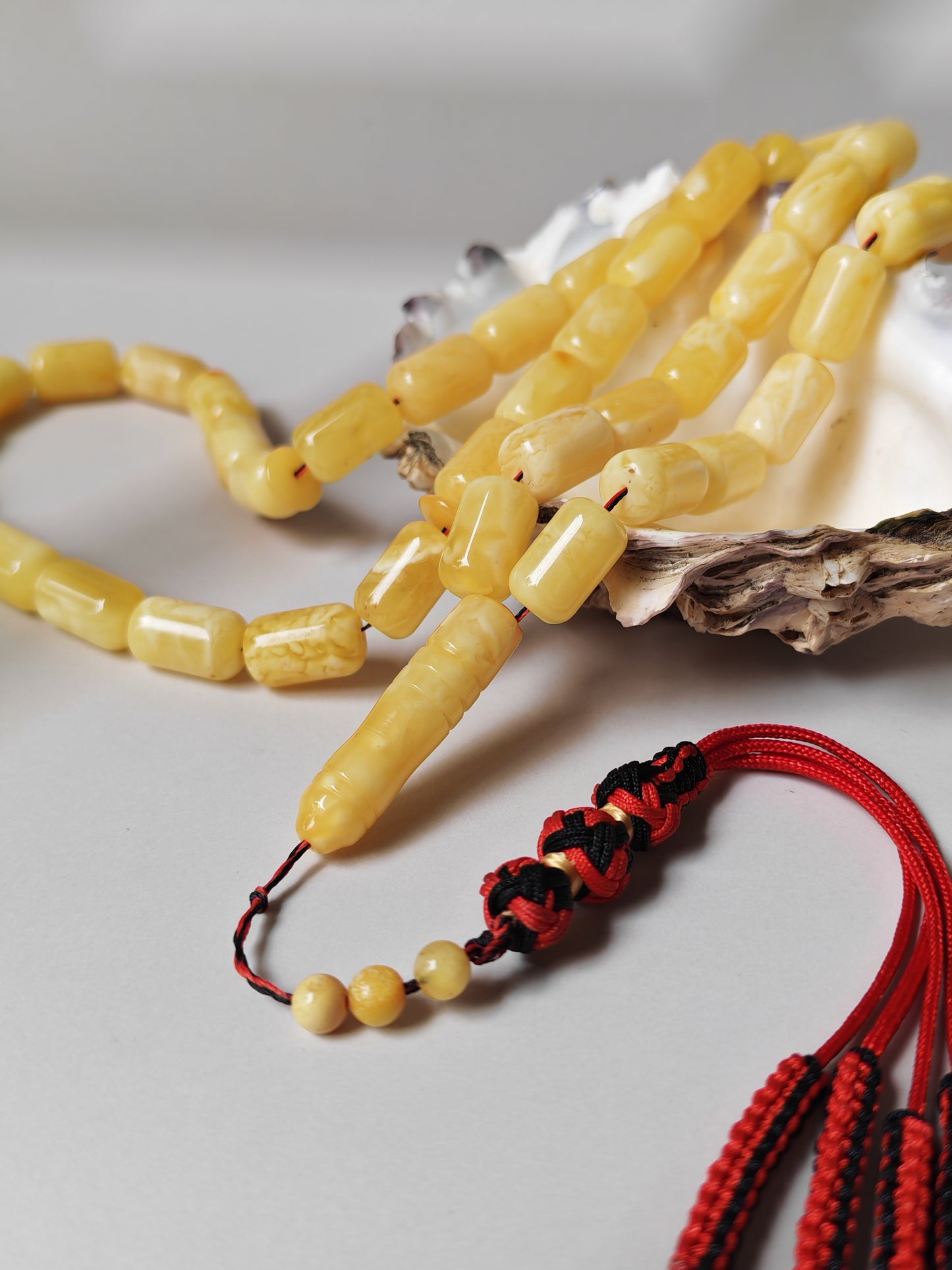 Natural Tiger Pattern Barrel Shape Pocket Size Amber Misbah | 42 Beads