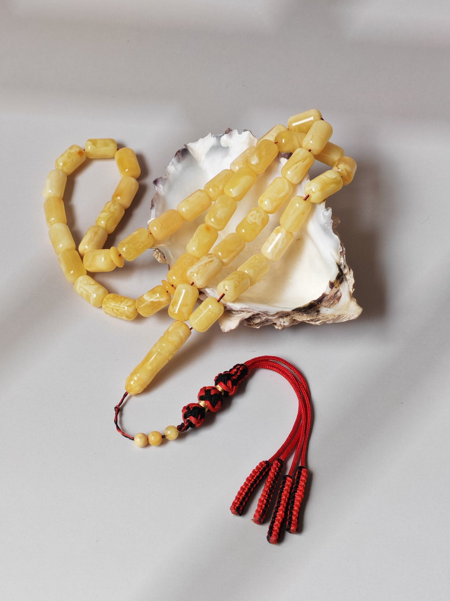 Natural Tiger Pattern Barrel Shape Pocket Size Amber Misbah | 42 Beads