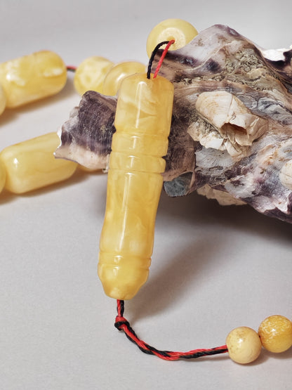 Natural Tiger Pattern Barrel Shape Pocket Size Amber Misbah | 42 Beads