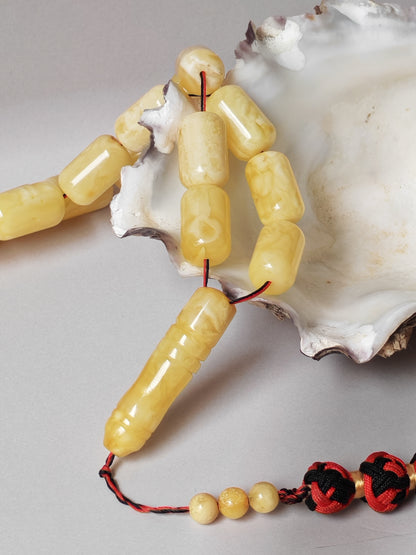 Natural Tiger Pattern Barrel Shape Pocket Size Amber Misbah | 42 Beads