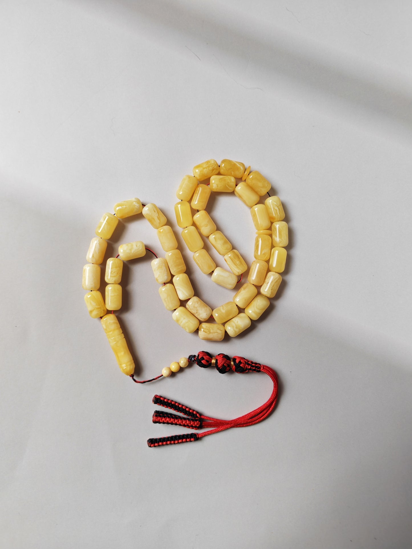 Natural Tiger Pattern Barrel Shape Pocket Size Amber Misbah | 42 Beads