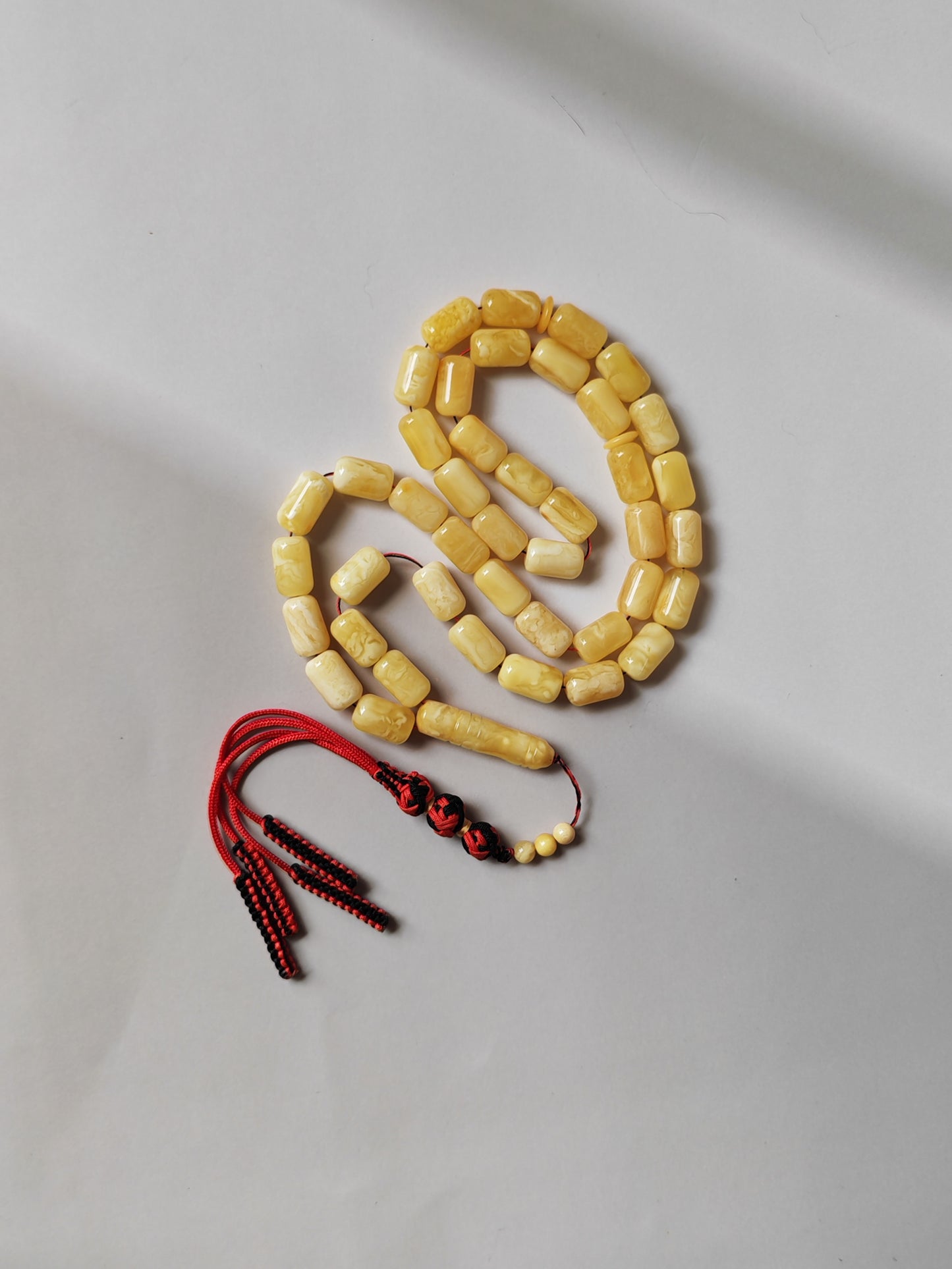 Natural Tiger Pattern Barrel Shape Pocket Size Amber Misbah | 42 Beads