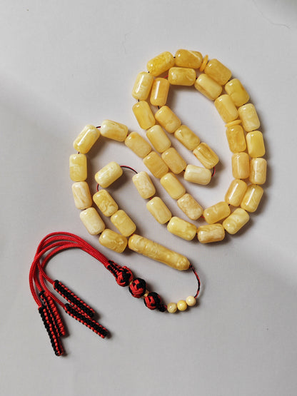Natural Tiger Pattern Barrel Shape Pocket Size Amber Misbah | 42 Beads