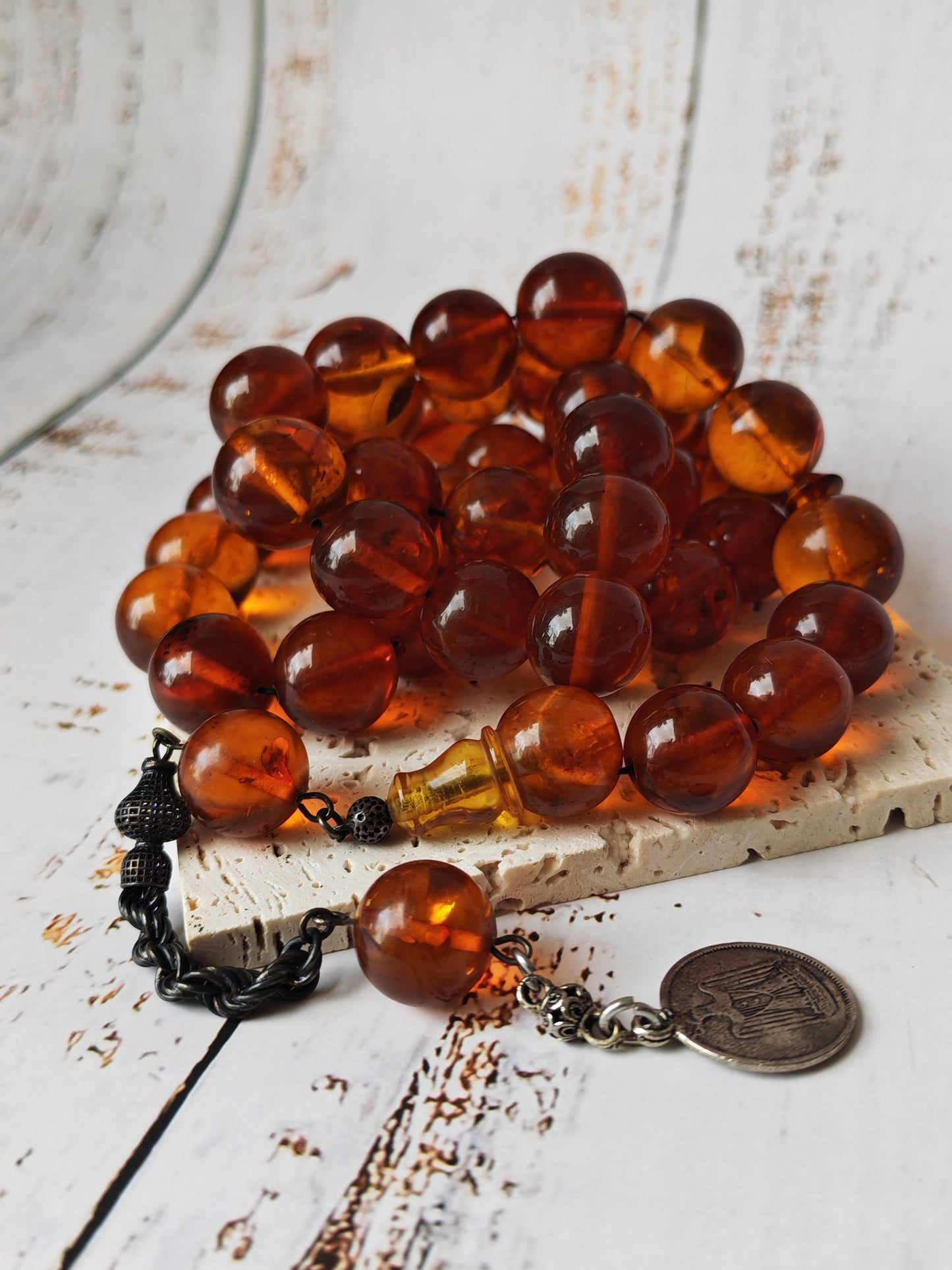 Antique Melted Baltic Amber Rosary | Kaliningrad Origin | Jumbo Size | 47 Beads