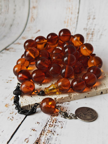 Antique Melted Baltic Amber Rosary | Kaliningrad Origin | Jumbo Size | 47 Beads