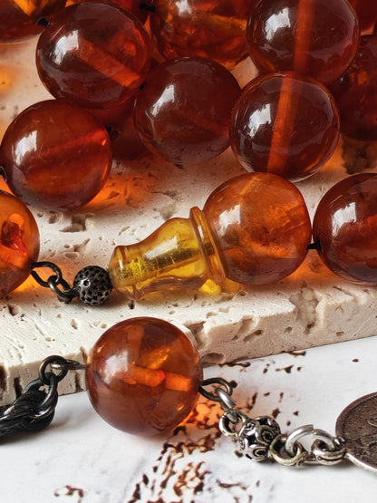 Antique Melted Baltic Amber Rosary | Kaliningrad Origin | Jumbo Size | 47 Beads