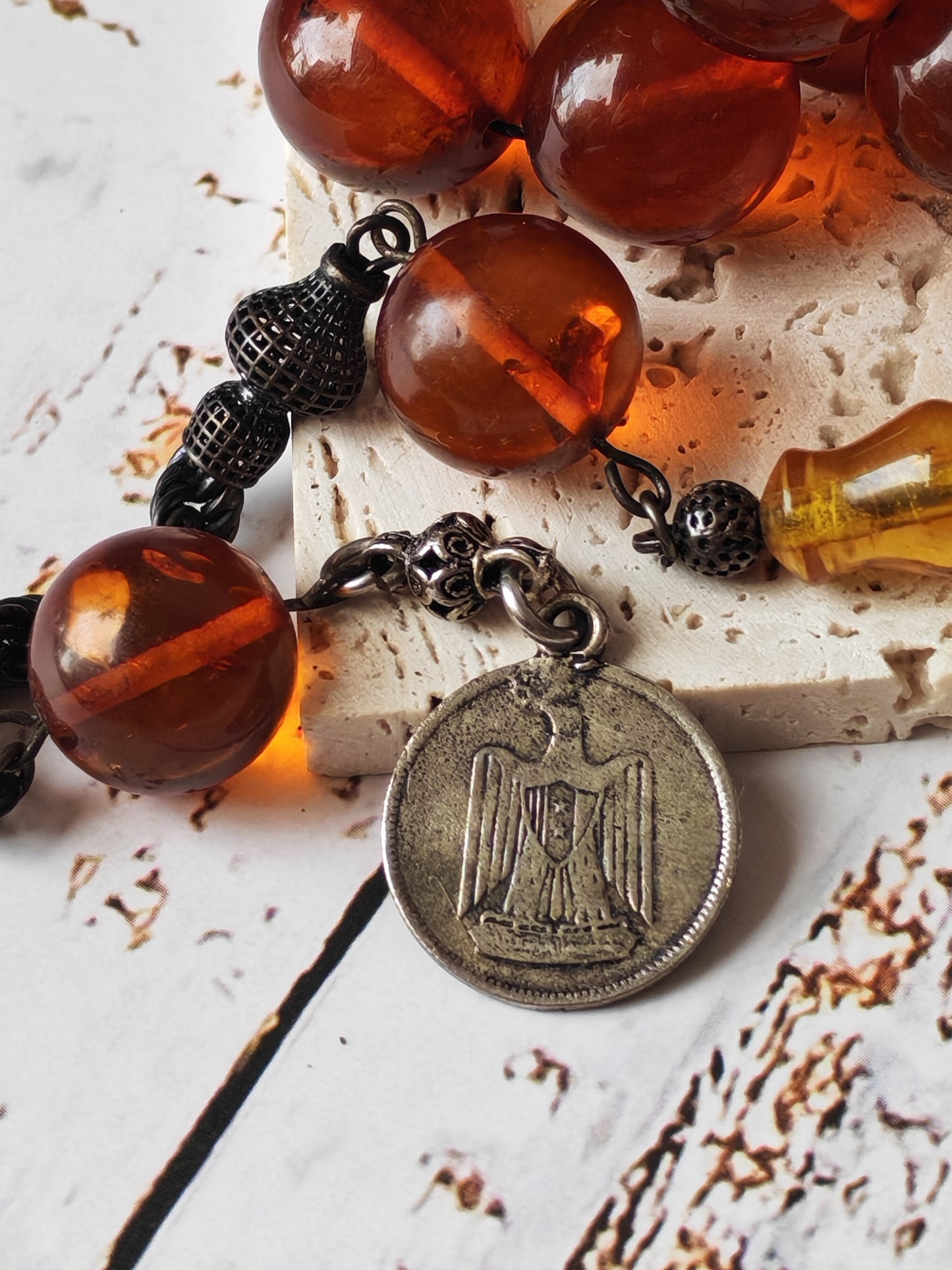 Antique Melted Baltic Amber Rosary | Kaliningrad Origin | Jumbo Size | 47 Beads