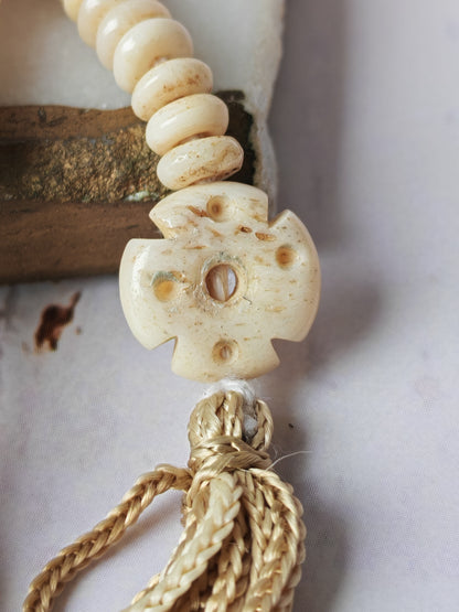 Antique Bone Buddhist Mala | 108 Beads with Dual Counters | Rare Collector’s Piece