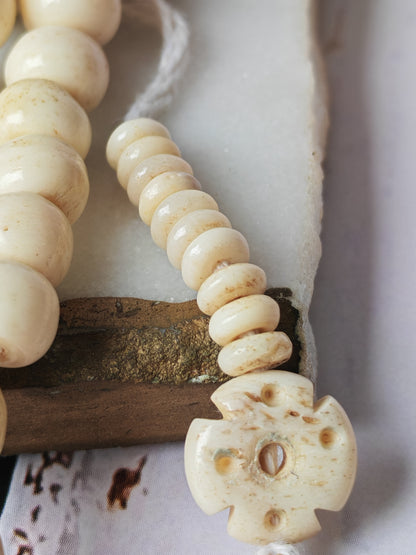 Antique Bone Buddhist Mala | 108 Beads with Dual Counters | Rare Collector’s Piece