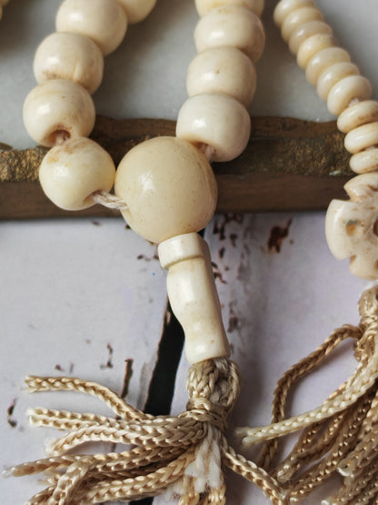 Antique Bone Buddhist Mala | 108 Beads with Dual Counters | Rare Collector’s Piece