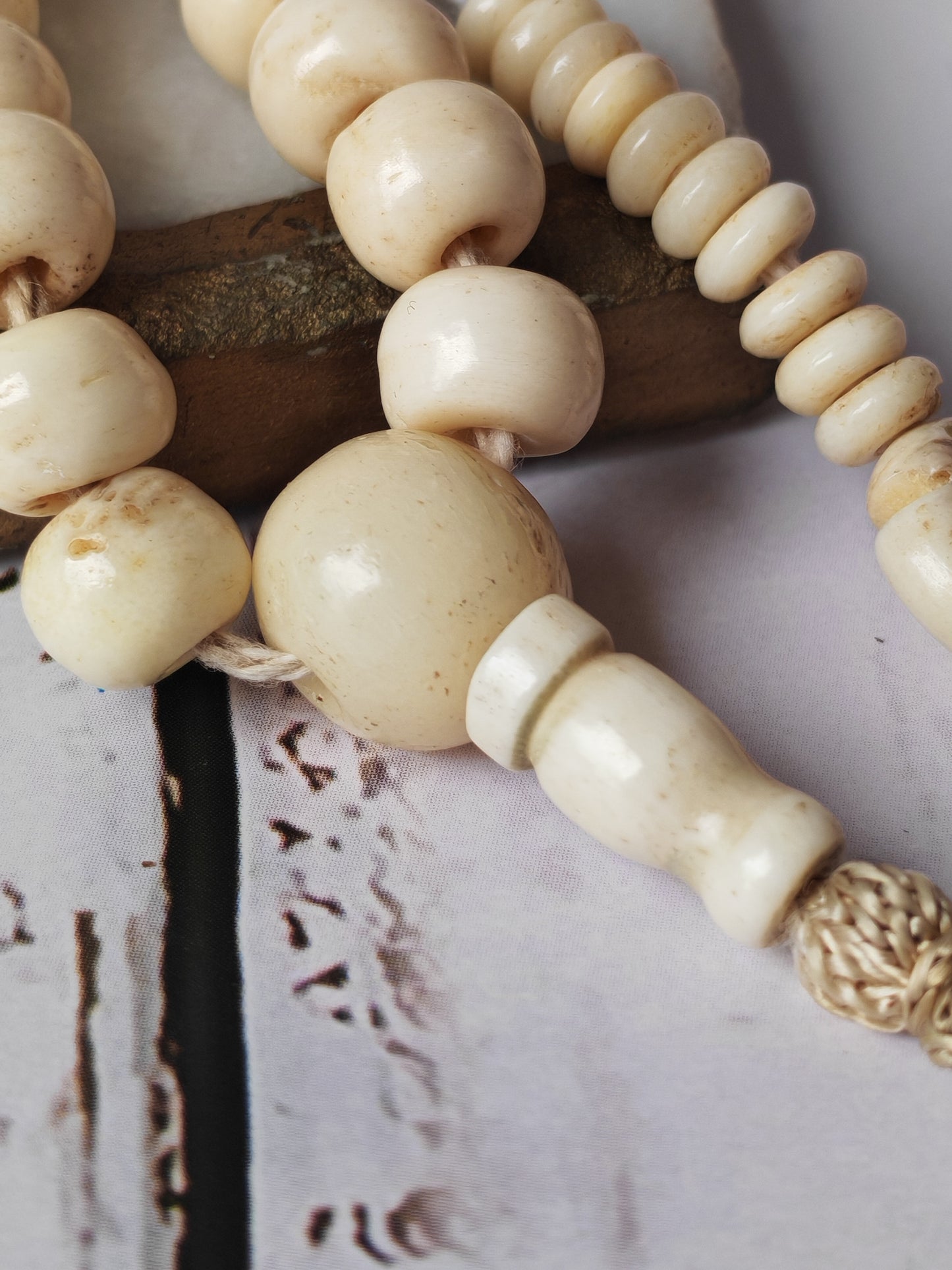 Antique Bone Buddhist Mala | 108 Beads with Dual Counters | Rare Collector’s Piece