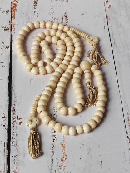 Antique Bone Buddhist Mala | 108 Beads with Dual Counters | Rare Collector’s Piece