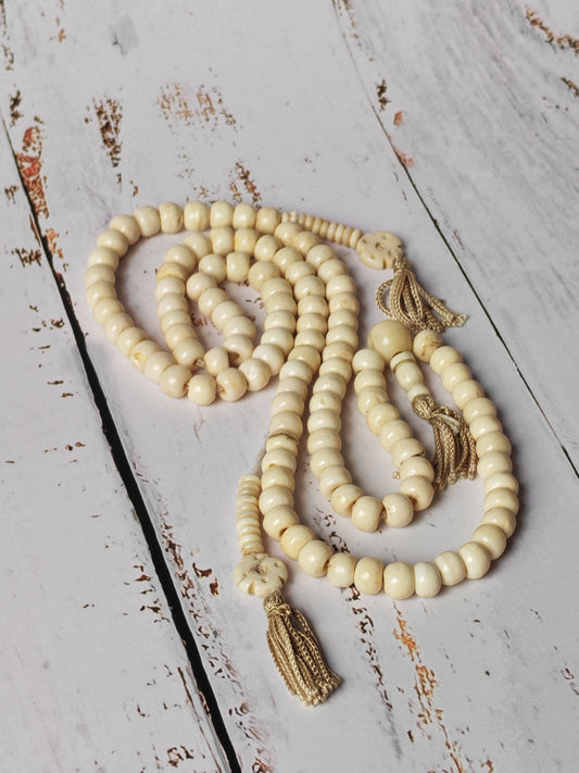 Antique Bone Buddhist Mala | 108 Beads with Dual Counters | Rare Collector’s Piece