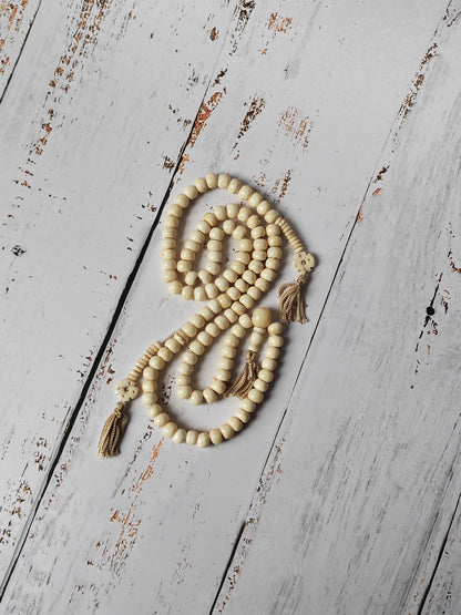 Antique Bone Buddhist Mala | 108 Beads with Dual Counters | Rare Collector’s Piece